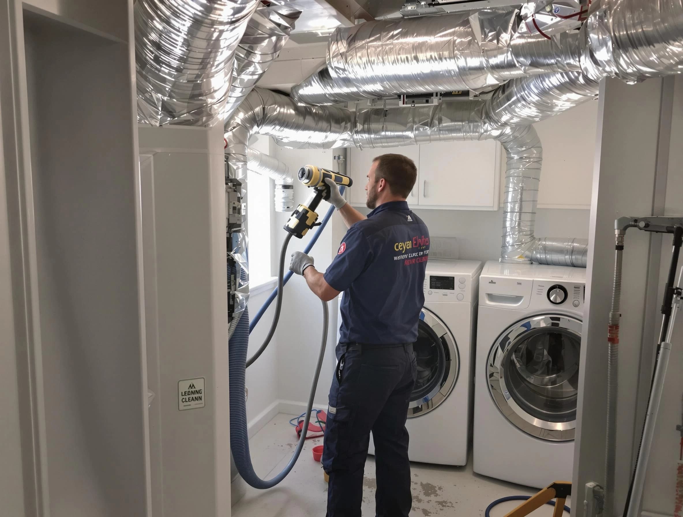 Costa Mesa Dryer Vent Cleaning specialist using advanced equipment for thorough duct cleaning in Costa Mesa